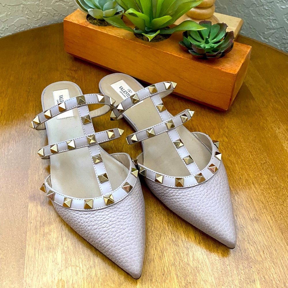 Valentino Rockstud Caged Leather Mule Flats 37.5